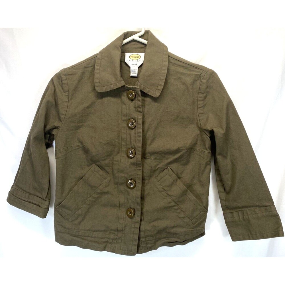Talbots Petites WOMENS SIZE 2 Jacket Blazer Stretch Olive Green Military Style